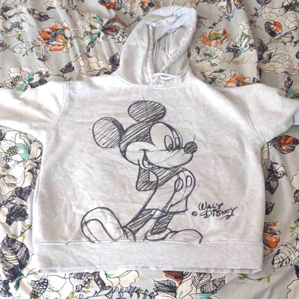 Walt Disney Mickey mouse hoodie sweatshirt medium gray off white